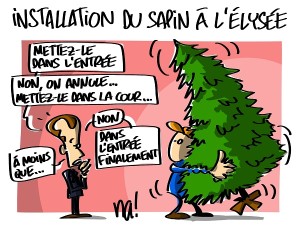 Installation du sapin à l’Elysée