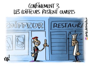 dessin bonus : confinement 3 les coiffeurs restent ouverts